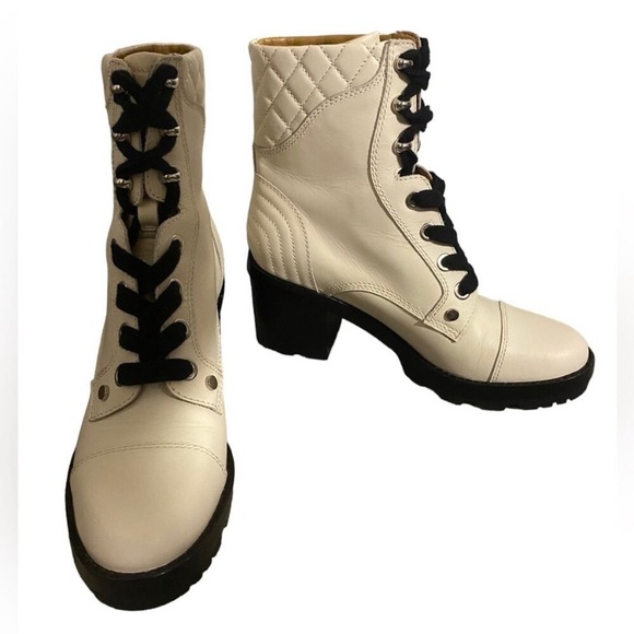 Marc Fisher Leather Combat Boots In Ivory Wyomi Style - Picture 6 of 11